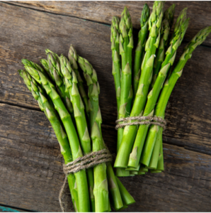 Asparagus bundles on a table